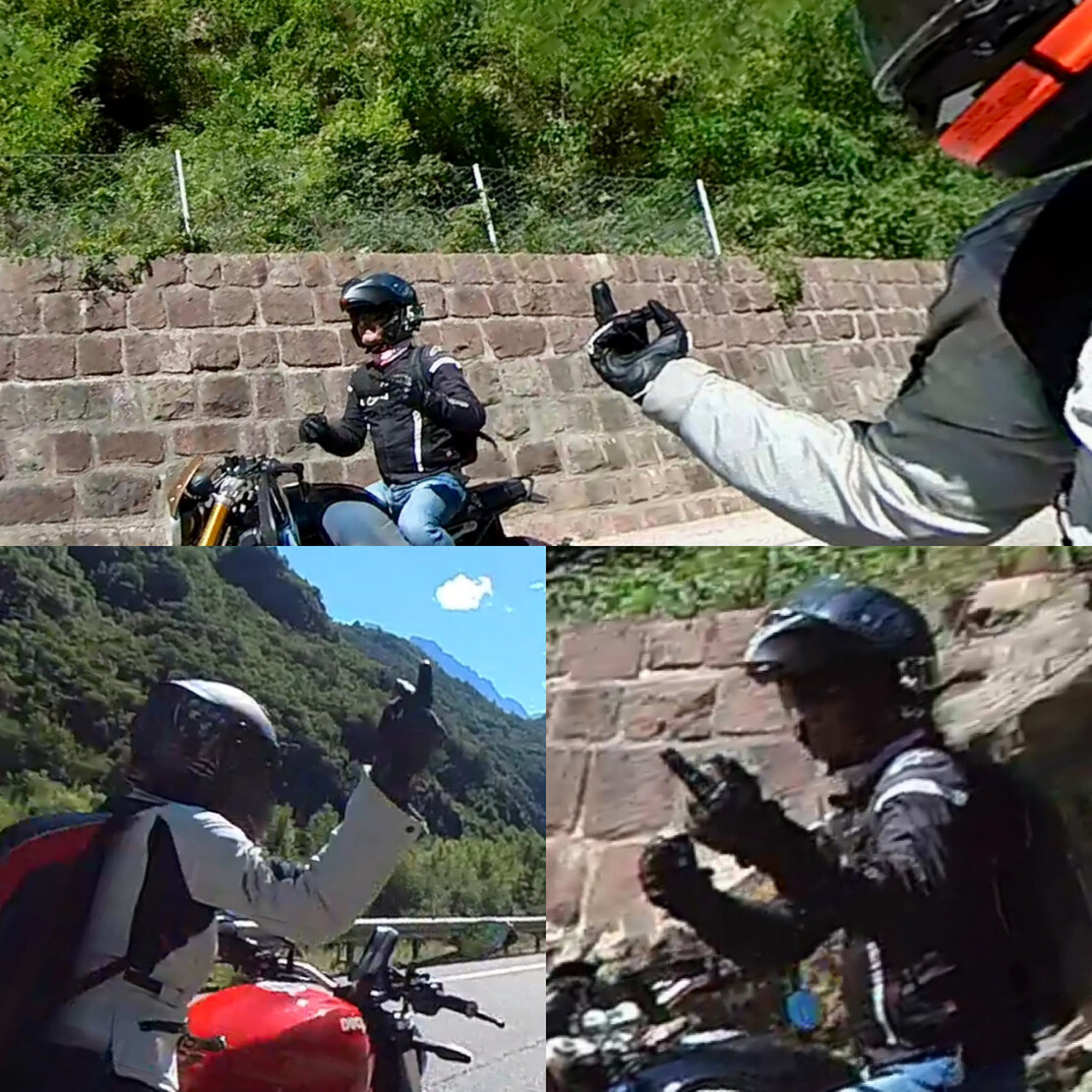 Amici motociclisti che ridono durante una sosta